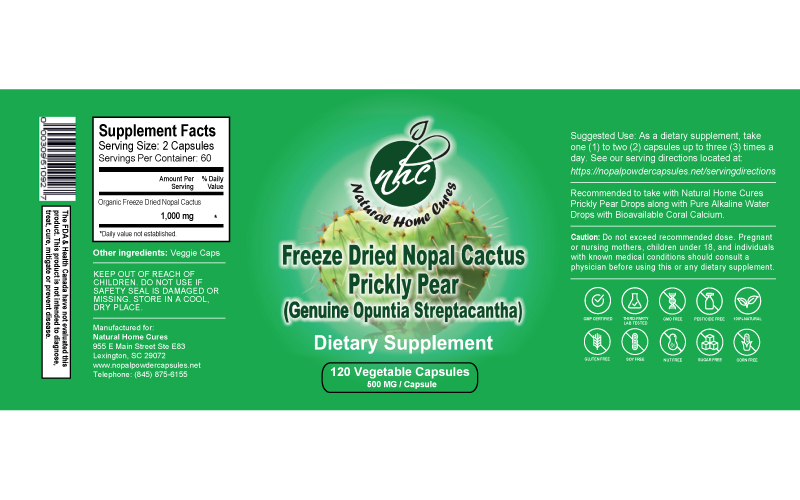 Nopal Powder Capsules - Nopal Cactus (Prickly Pear) Label